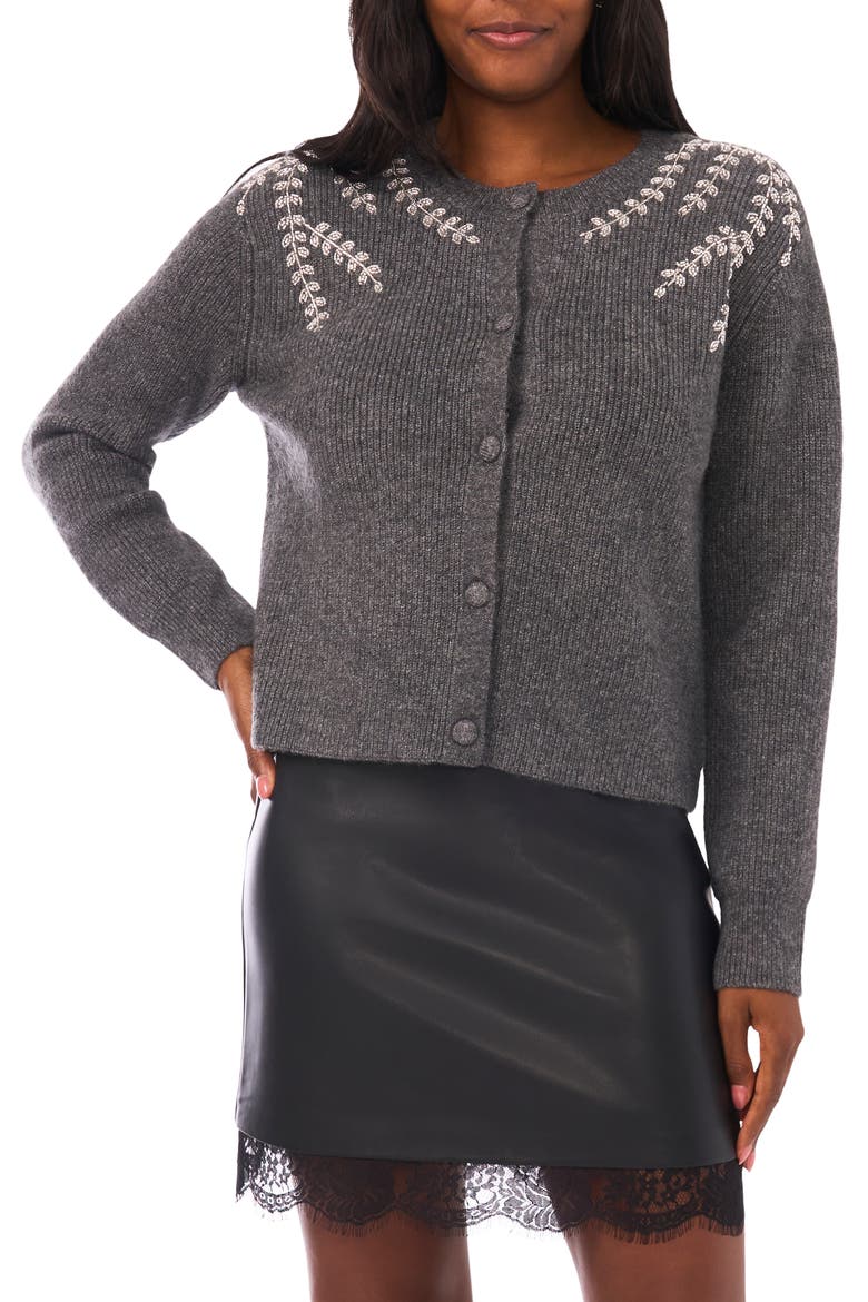 Crystal Detail Cardigan, Main, color, MEDIUM HEATHER GREY