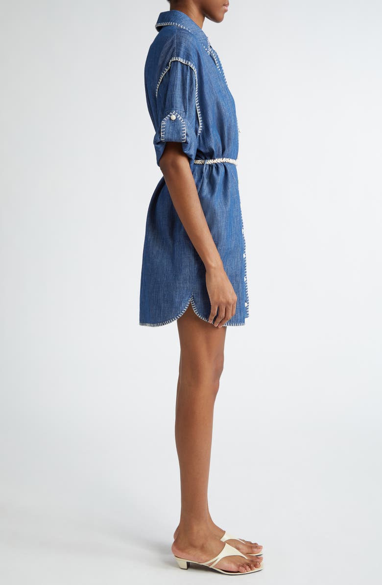 Zimmermann Blanket Stitch Denim Mini Shirtdress, Alternate, color, Railway Blue