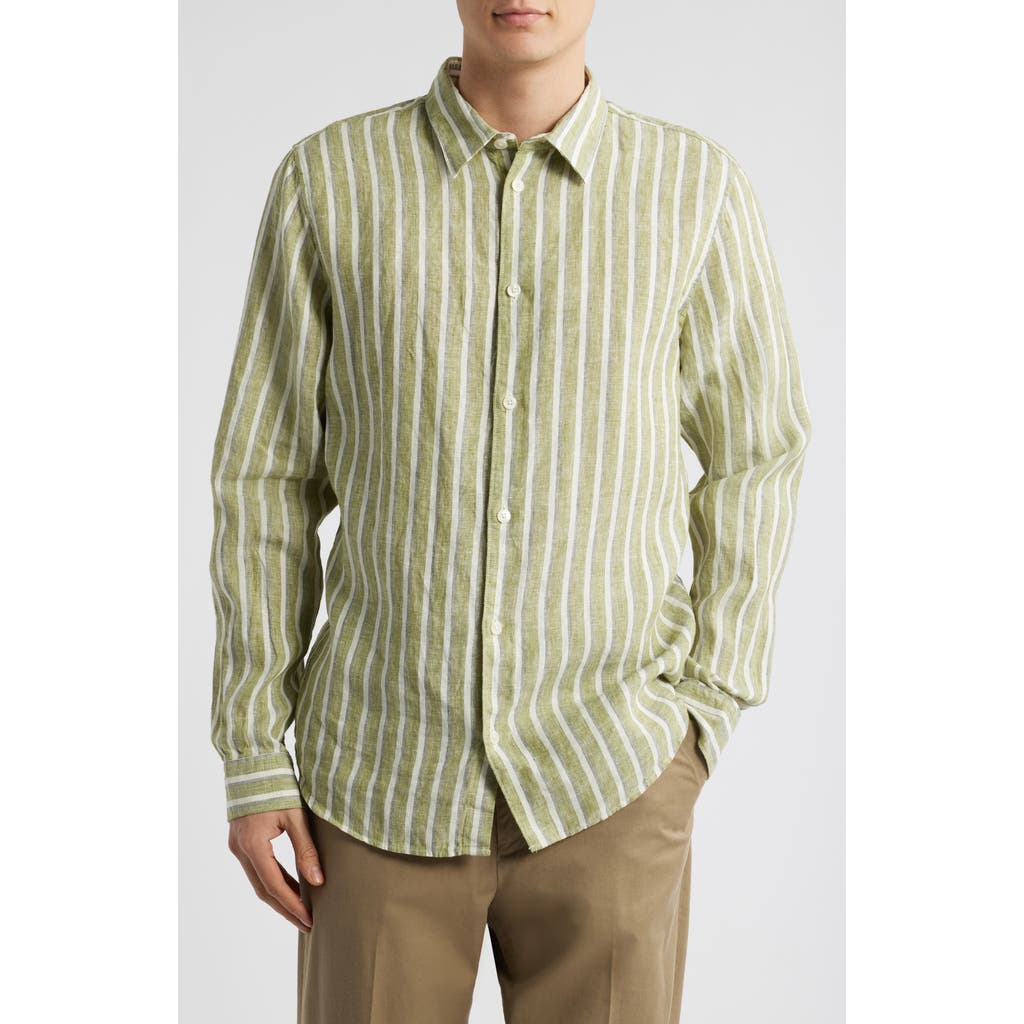 Nn07 Enzo 5728 Stripe Linen Button-up Shirt In Green
