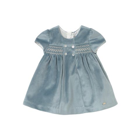 Velvet Smocked Dress with Buttons