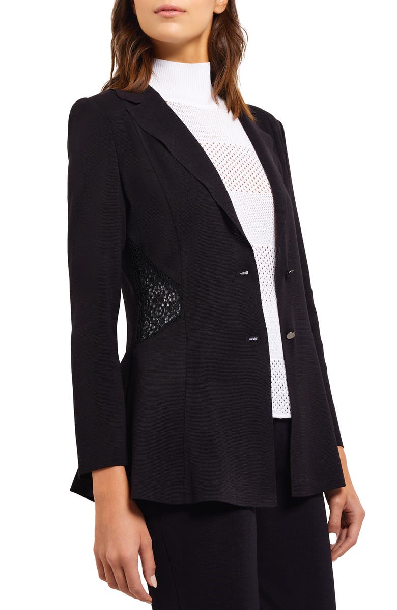 Misook Lace Accent Tailored Knit Blazer, Alternate, color, 