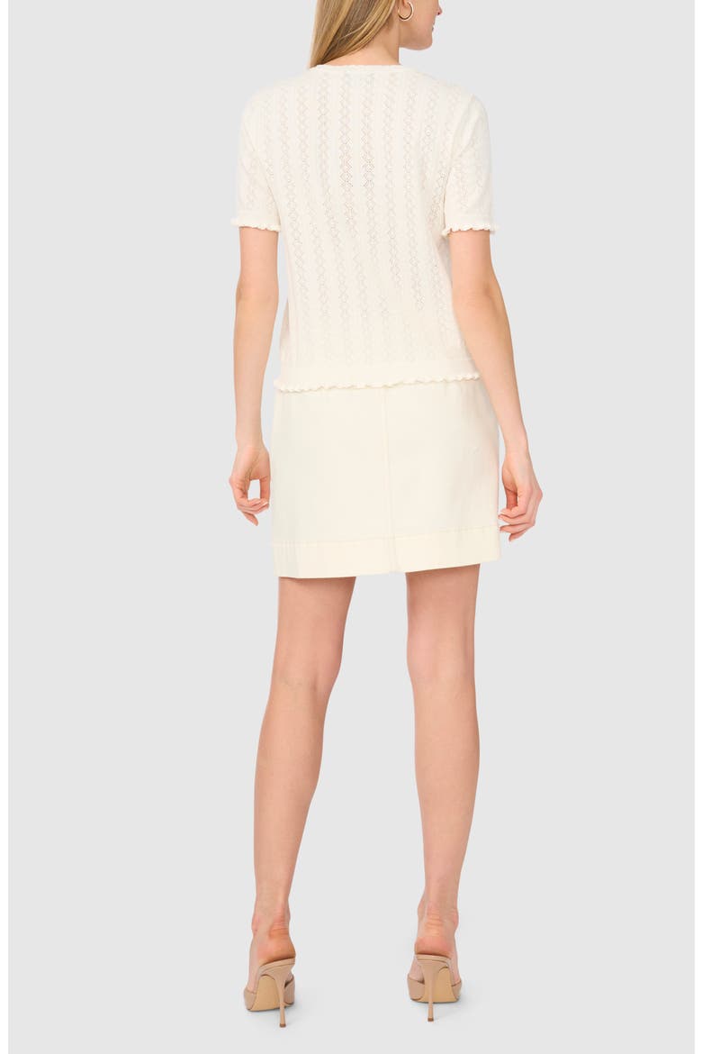 Pointelle Short Sleeve Cardigan, Alternate, color, NEW IVORY