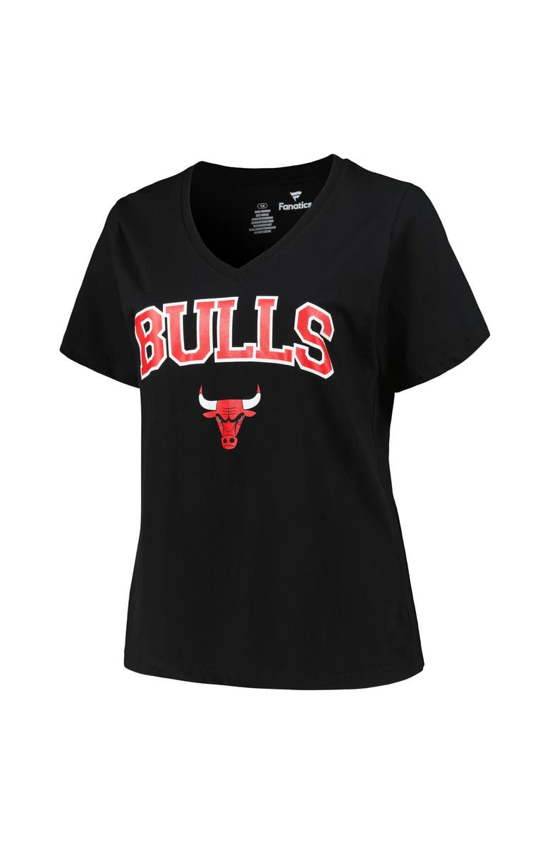 PROFILE Women's Profile Black Chicago Bulls Plus Size Arch Over Logo V-Neck T-Shirt, Alternate, color, Black
