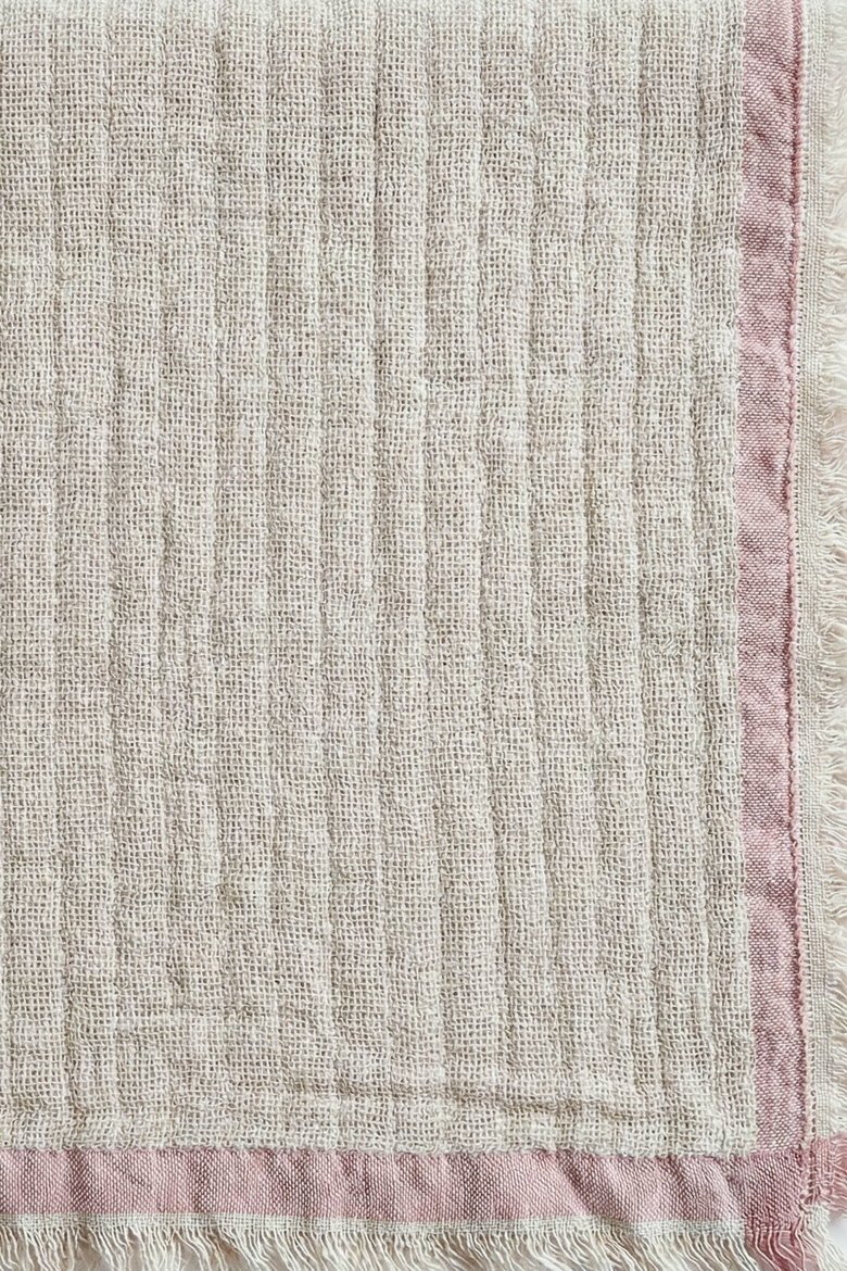 Vintage Texture Linen Throw with Stripes, Alternate, color, Beige/Pink