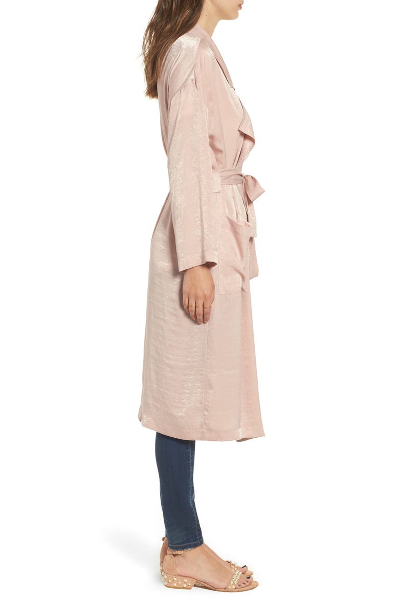 Satin Trench Coat, Alternate, color, PINK ADOBE