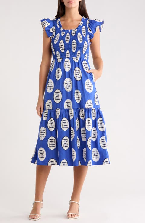 Sardine Sea Glare Smocked Midi Dress
