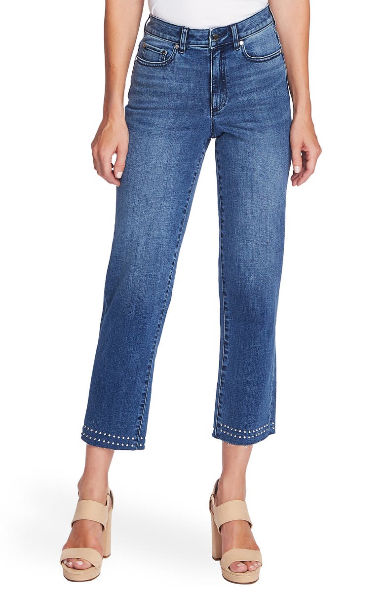 Vince Camuto Stud Detail High Waist Ankle Straight Leg Jeans, Main, color,