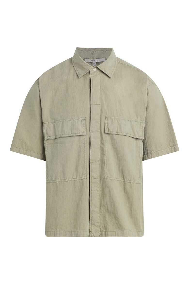 Utility Oversize Short Sleeve Cotton & Nylon Snap-Up Shirt, Alternate, color, LAUREL