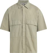 Hudson Jeans Utility Oversize Short Sleeve Cotton & Nylon Snap-Up Shirt