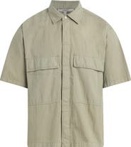 Hudson Jeans Utility Oversize Short Sleeve Cotton & Nylon Snap-Up Shirt