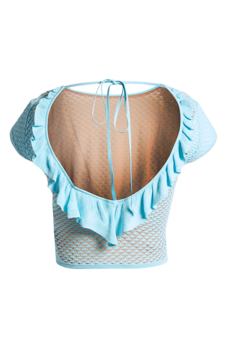 Mistress Rocks Ruffle Knit Open Back Crop Top, Alternate, color, Seafoam