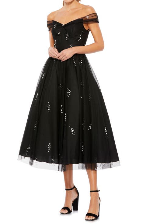 Women's Off The Shoulder Embellished Tulle Cocktail Dress
