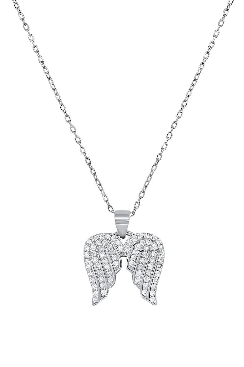 Sterling Silver CZ Angel Wings Necklace, Main, color, SILVER