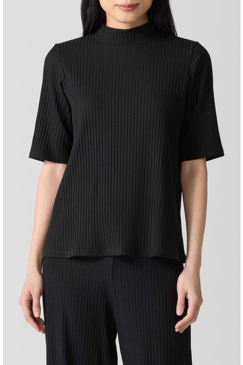Mock Neck Rib Top, Main, color, BLACK