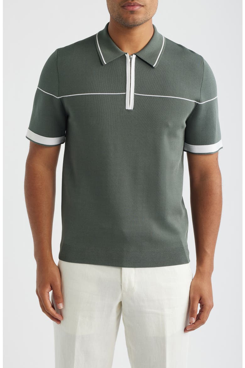 Bradford Tipped Half Zip Polo Sweater, Main, color, SAGE GREEN