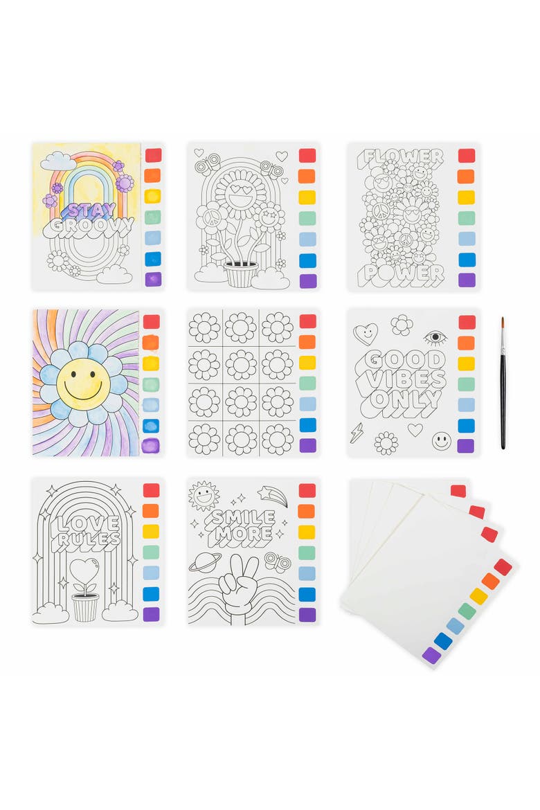 Watercolor Pad Kit, Rainbow, 8 Retro Groovy Themed Design, Alternate, color, Multicolored