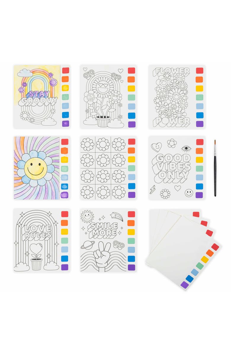 Brea Reese Vivid Watercolor Pad Kit, Rainbow, 8 Retro Groovy Themed Design, Alternate, color, Multicolored