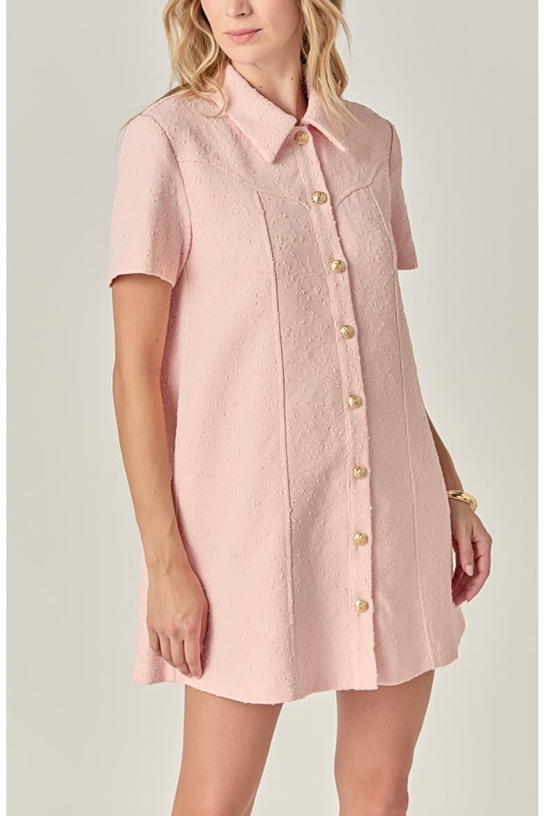 Textured Short Sleeve Mini Shirtdress, Alternate, color, LIGHT PINK