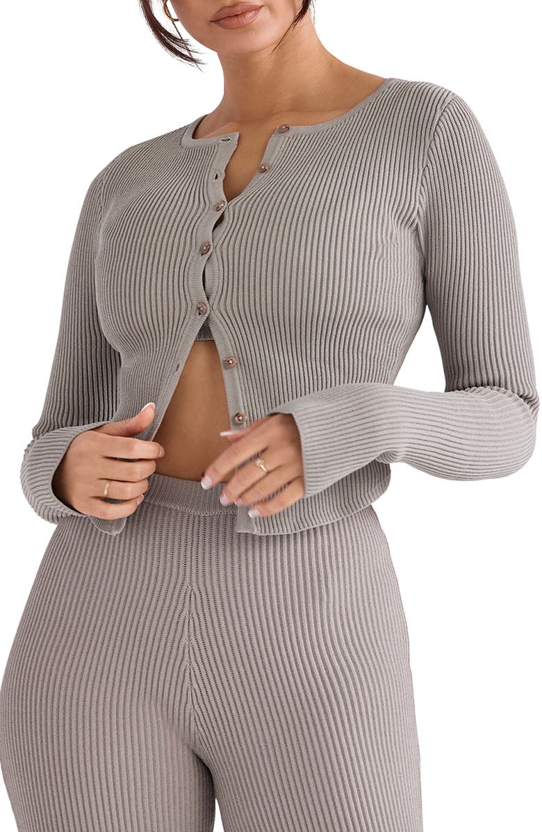 HOUSE OF CB Sylvia Ribbed Cardigan, Main, color, Taupe