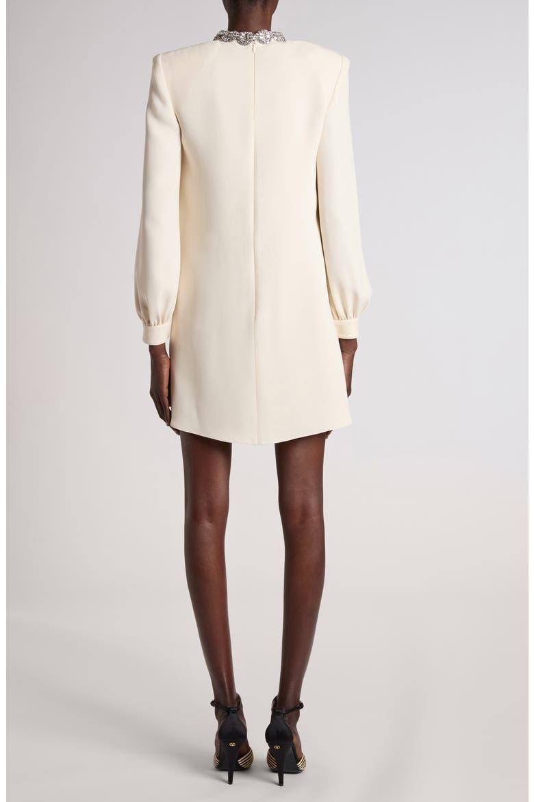 Rhinestone Embellished Long Sleeve Silk Cady Minidress, Alternate, color, VANILLA