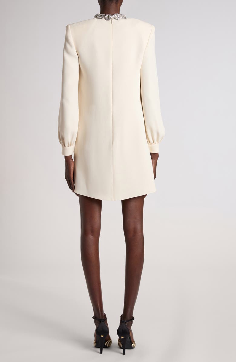 Valentino Garavani Rhinestone Embellished Long Sleeve Silk Cady Minidress, Alternate, color, Vanilla