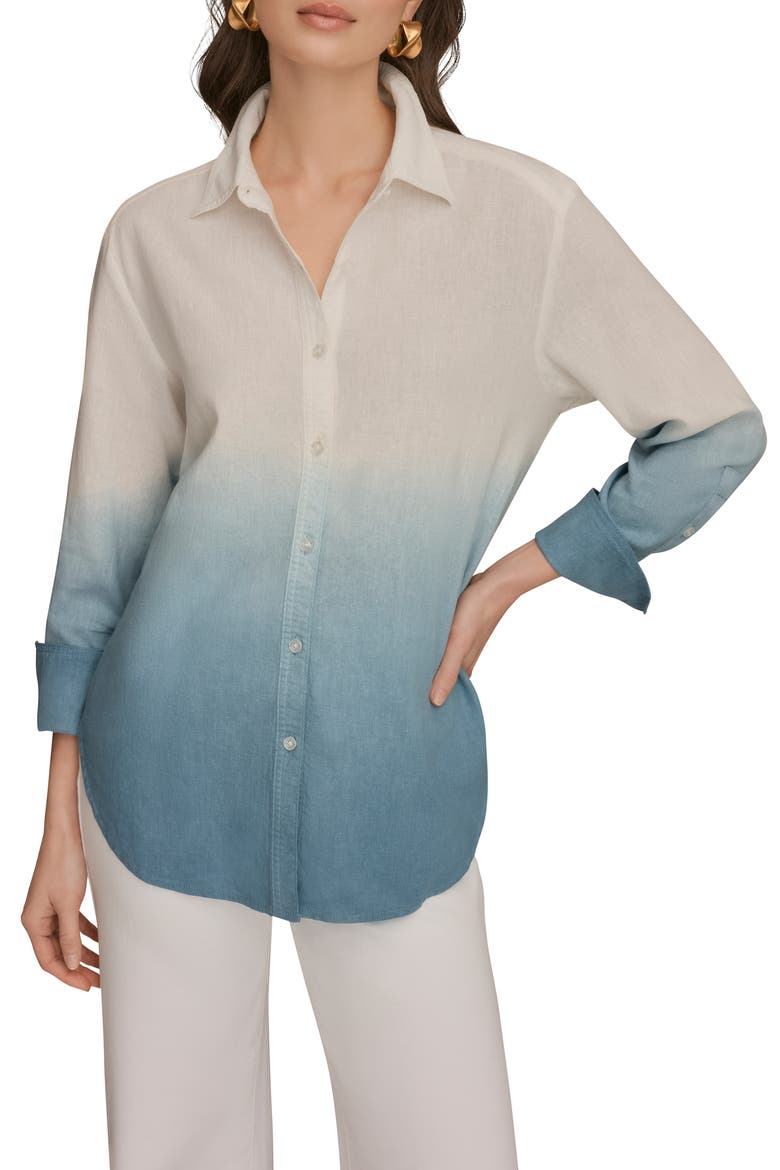 Dip Dye Linen Blend Woven Shirt, Main, color, WASHED INDIGO DYE