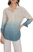 Donna Karan New York Dip Dye Linen Blend Woven Shirt