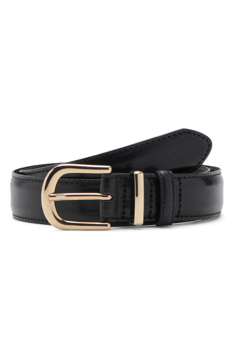 MANGO Leather Belt, Alternate, color, Black