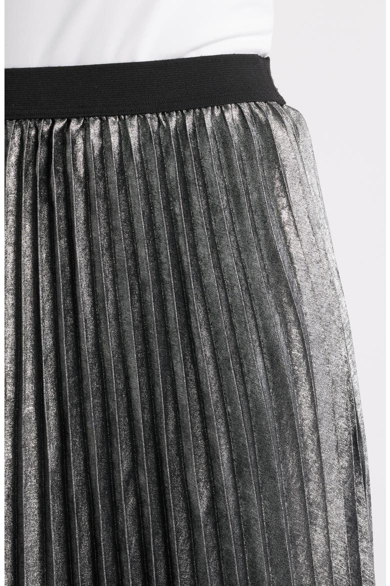 Pleated Metallic Midi Skirt, Alternate, color, SILVER