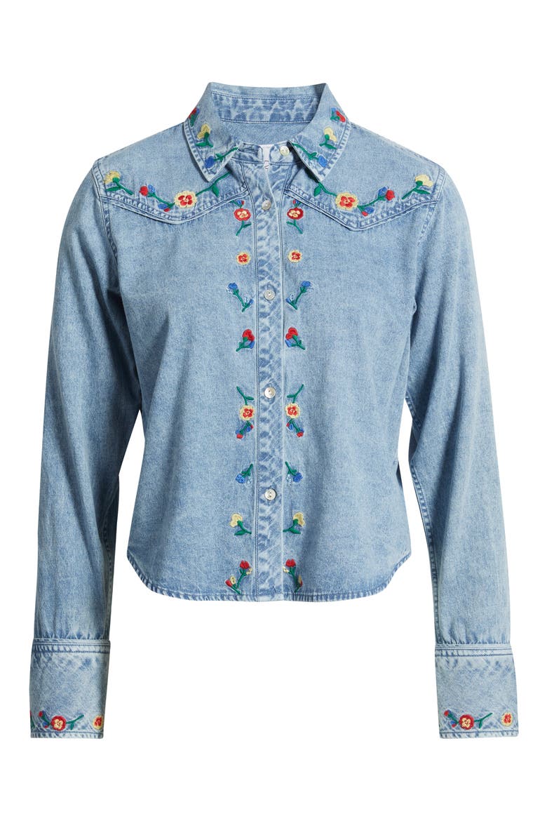 Bari Embroidered Western Chambray Button-Up Shirt, Alternate, color, FADED INDIGO FLORAL EMBROIDERY