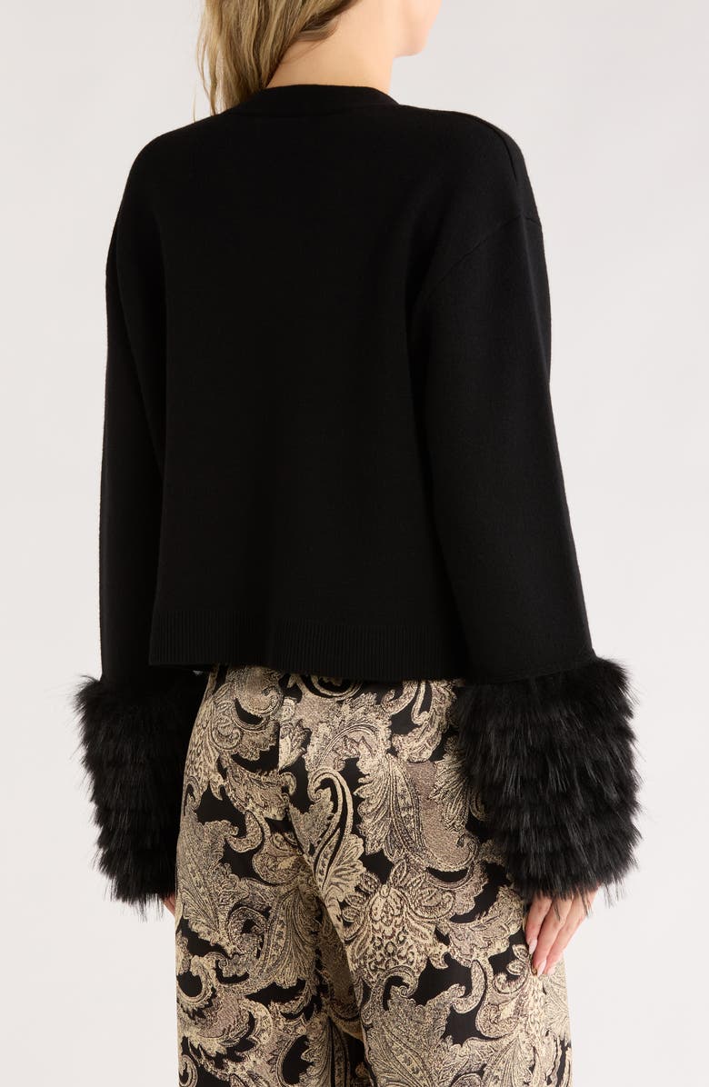 Alice + Olivia Bradley Faux Fur Cuff Wool Blend Crop Cardigan, Alternate, color, 