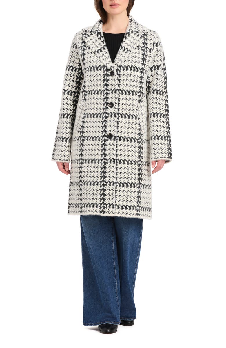 Vince Camuto Plaid Knit Coat, Main, color, Black And White Plaid