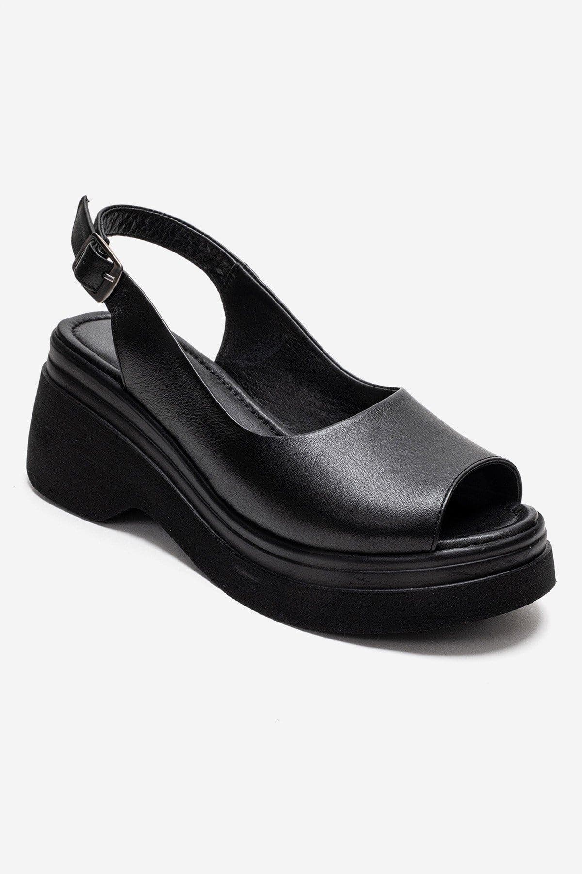 Forever & Always Shoes Laure Leather Wedge Sandal, Alternate, color, Black