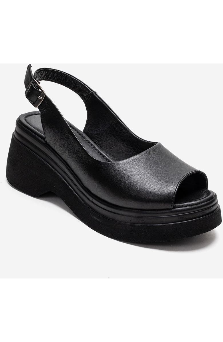 Forever & Always Shoes Laure Leather Wedge Sandal, Alternate, color, Black