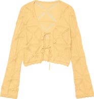 VERO MODA Lola Tie Front Pointelle Knit Cotton Cardigan