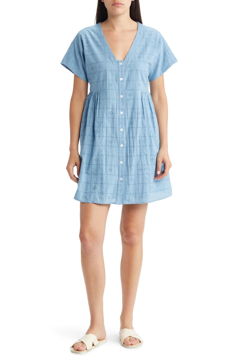 Madewell Eyelet V-Neck Cotton Minidress, Main, color, 