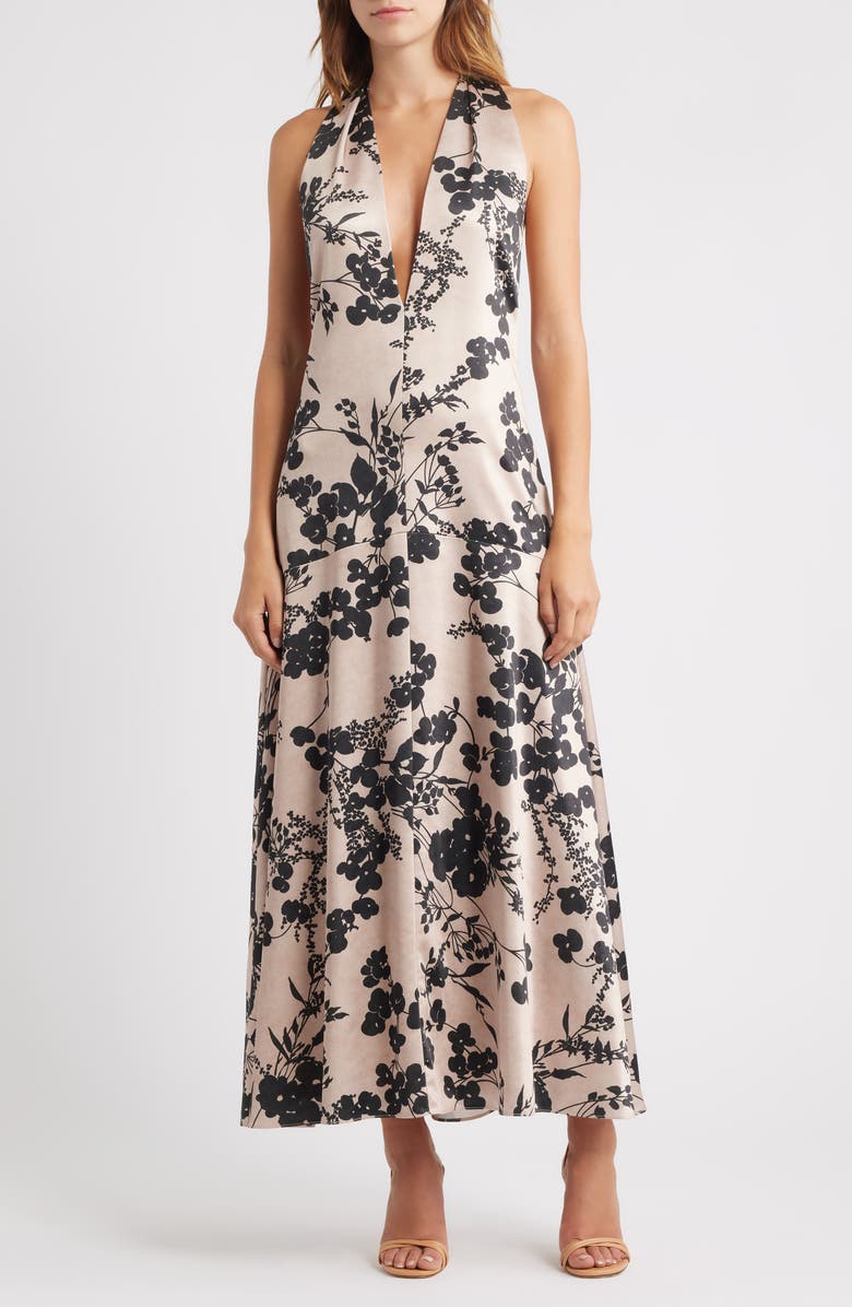 Parker Shadow Floral Print Halter Maxi Dress, Main, color, Humus