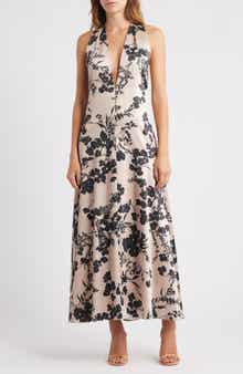 Parker Shadow Floral Print Halter Maxi Dress