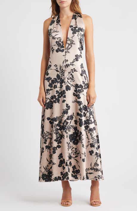 Parker Shadow Floral Print Halter Maxi Dress