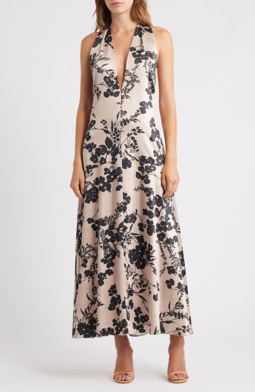 Parker Shadow Floral Print Halter Maxi Dress In Neutral