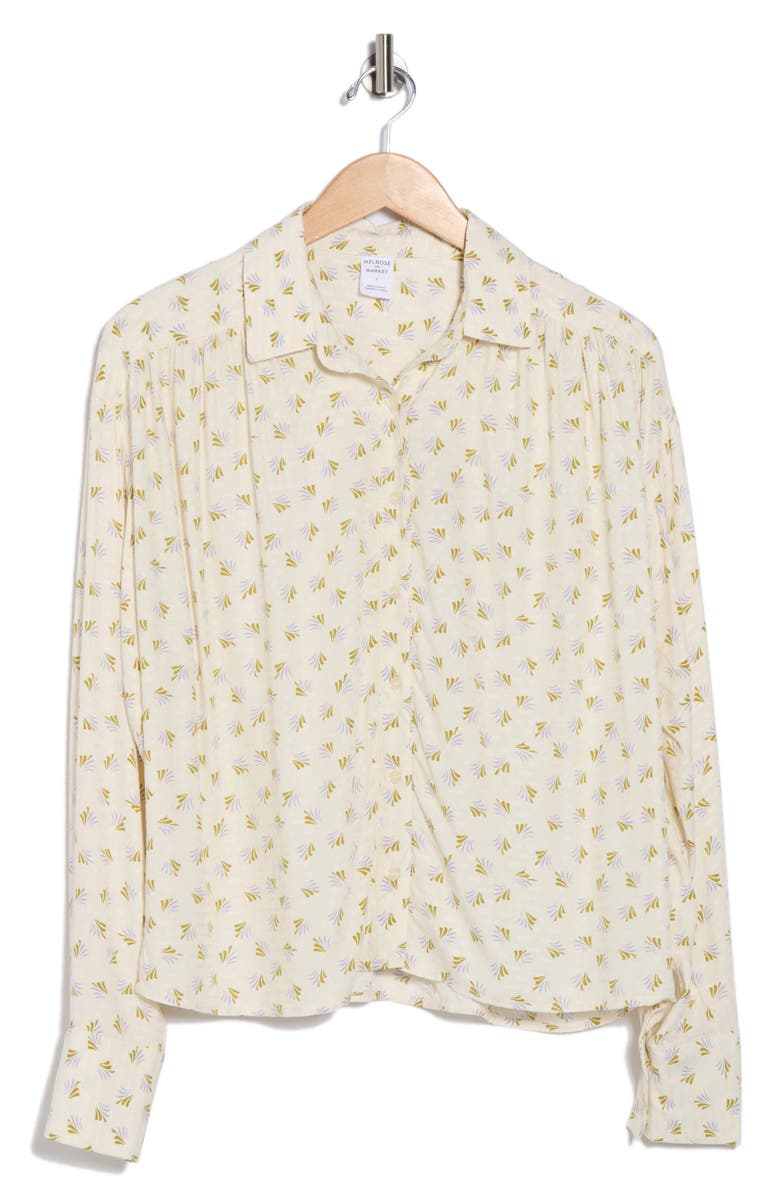 Melrose and Market Flowy Long Sleeve Button-Up Shirt, Alternate, color, Ivory Dove Bloom Geometric