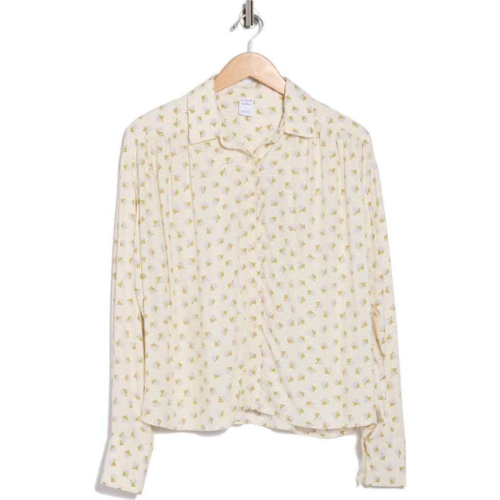 Melrose And Market Flowy Long Sleeve Button-up Shirt In Neutral