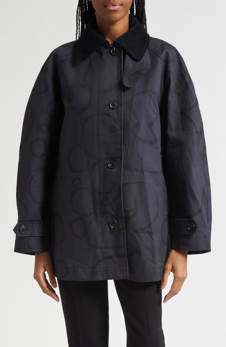 Marimekko Essee Keidas Water Resistant Floral Cotton Coat, Main, color, Black