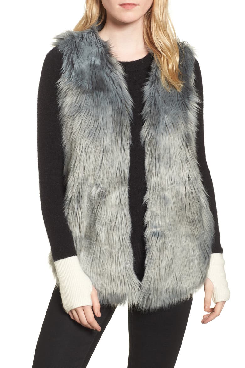 Faux Fur Vest, Main, color, DENIM