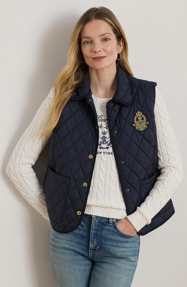 Lauren Ralph Lauren Crested Quilted Vest, Alternate, color, Dark Navy