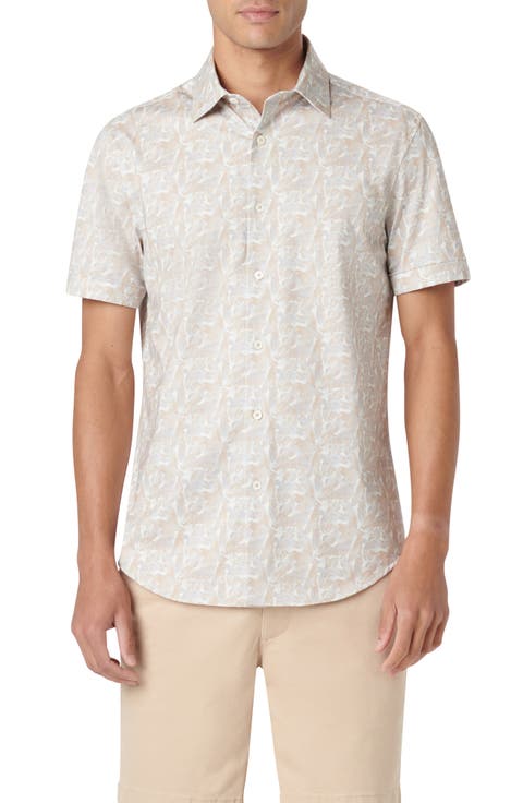 Miles OoohCotton® Leaf Print Short Sleeve Button-Up Shirt