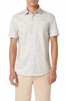 Bugatchi Miles OoohCotton® Leaf Print Short Sleeve Button-Up Shirt