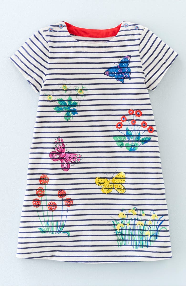 Mini Boden 'Sparkling' Stripe Jersey Dress, Main, color, 