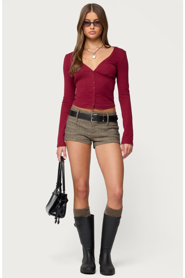 Charla Deep V-Neck Button-Up Top, Alternate, color, BURGUNDY