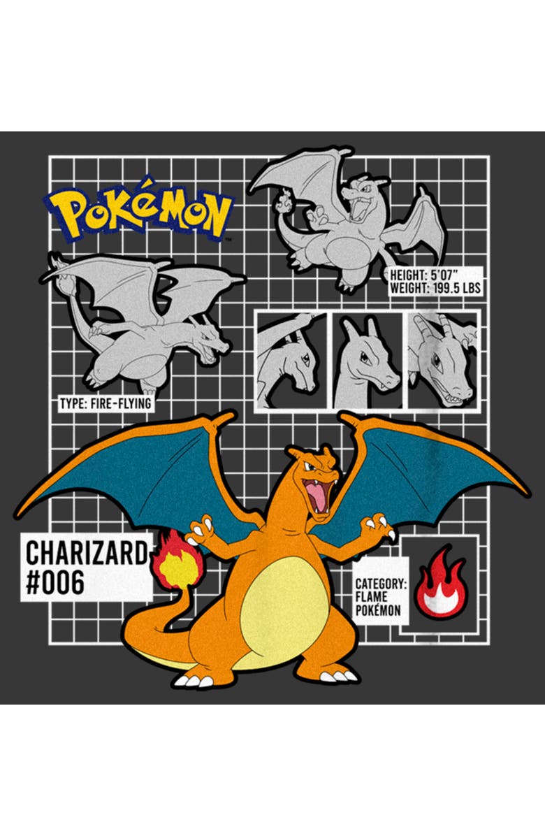 POKEMON Boy's Pokemon Charizard Info Grid  Graphic T-Shirt, Alternate, color, Charcoal Heather